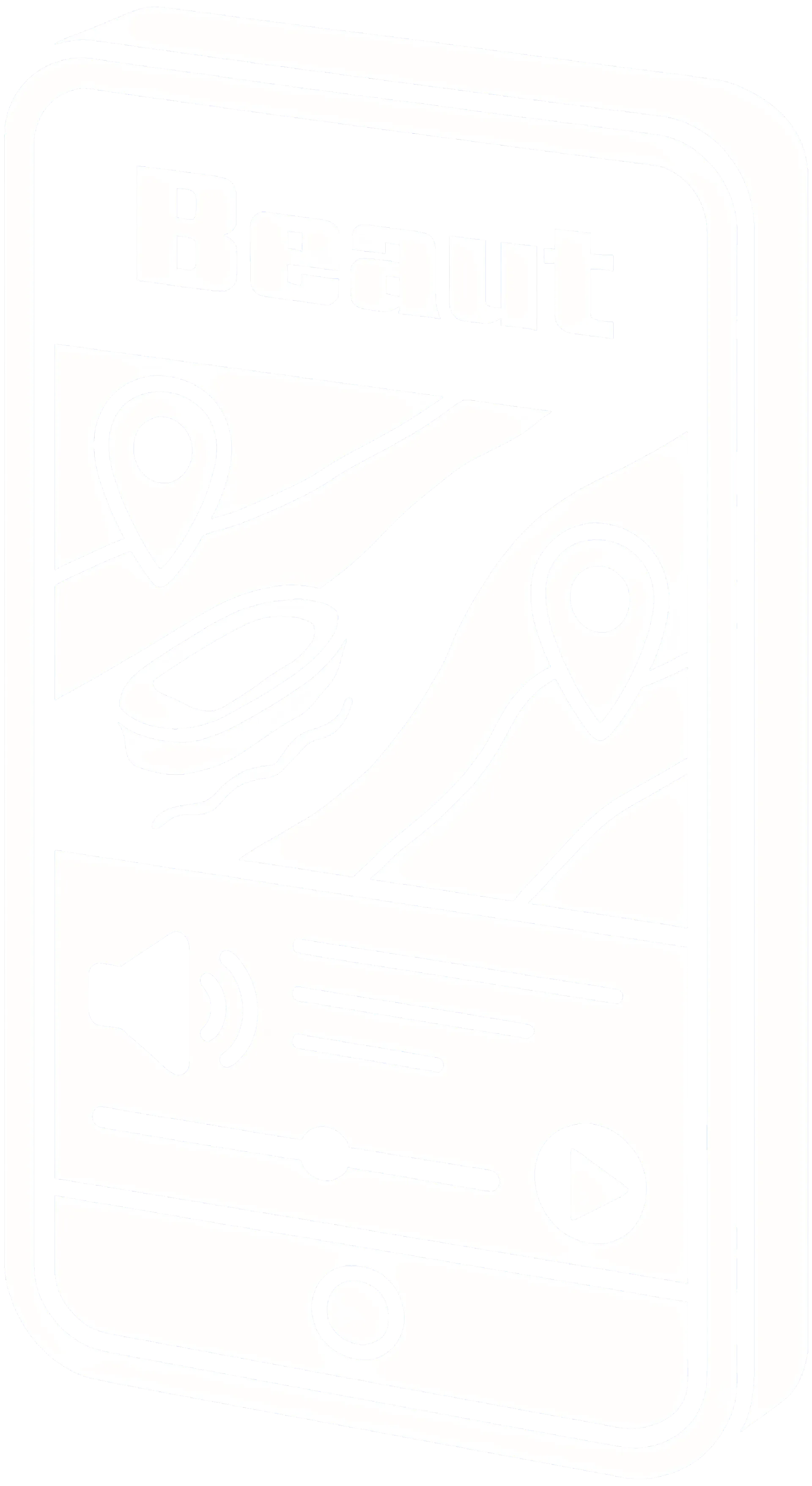 A smartphone displaying the Beaut Amsterdam canal audio tour app, showing a map with points of interest.